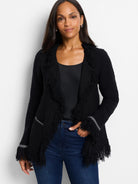 Statement Fringe Mix Knit Jacket in Blx