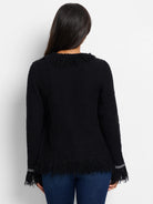 Statement Fringe Mix Knit Jacket in Blx