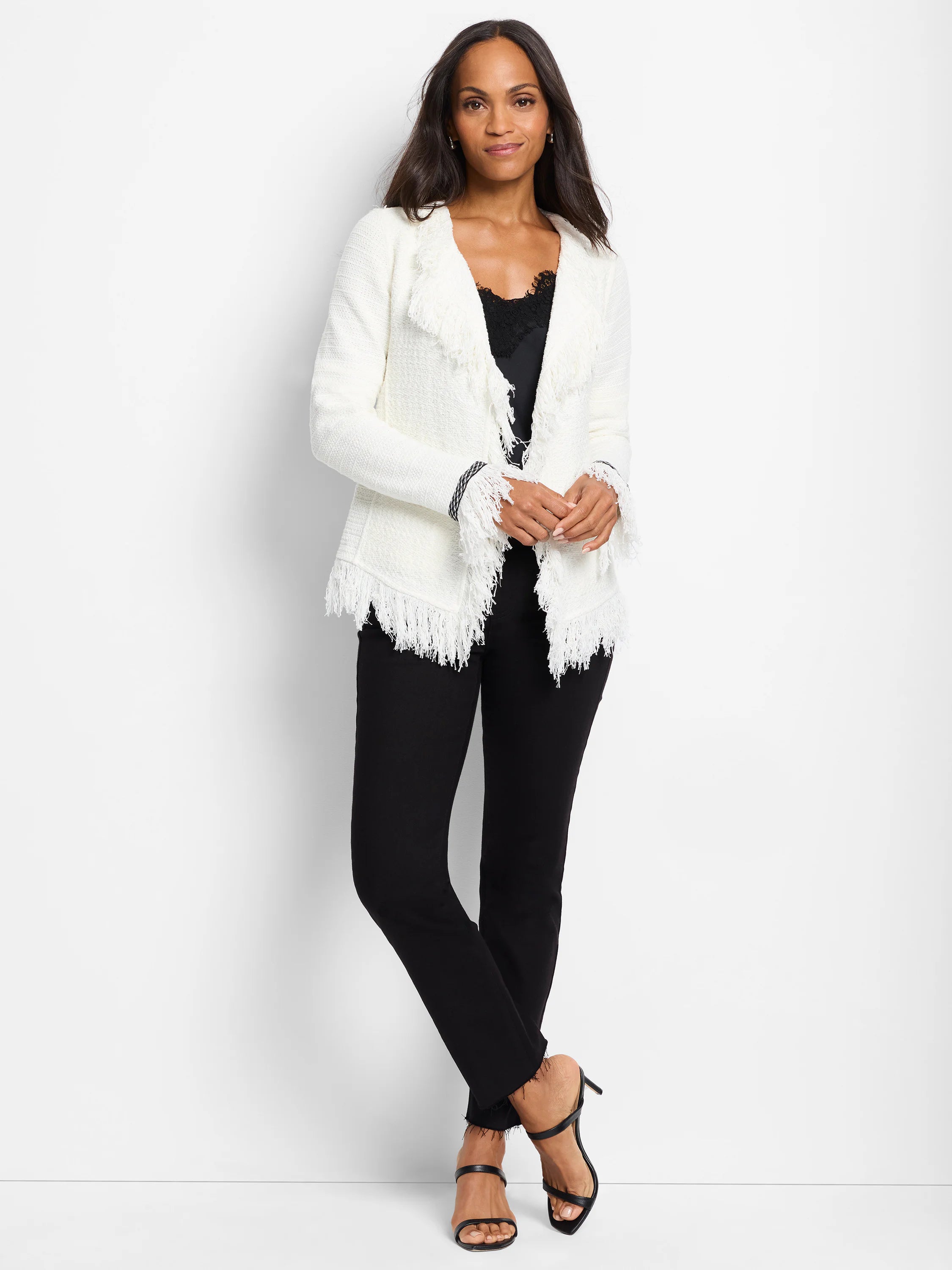 Statement Fringe Mix Knit Jacket in Clc