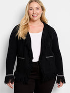 Statement Fringe Mix Knit Jacket in Blx