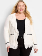 Statement Fringe Mix Knit Jacket in Clc
