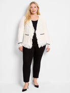 Statement Fringe Mix Knit Jacket in Clc