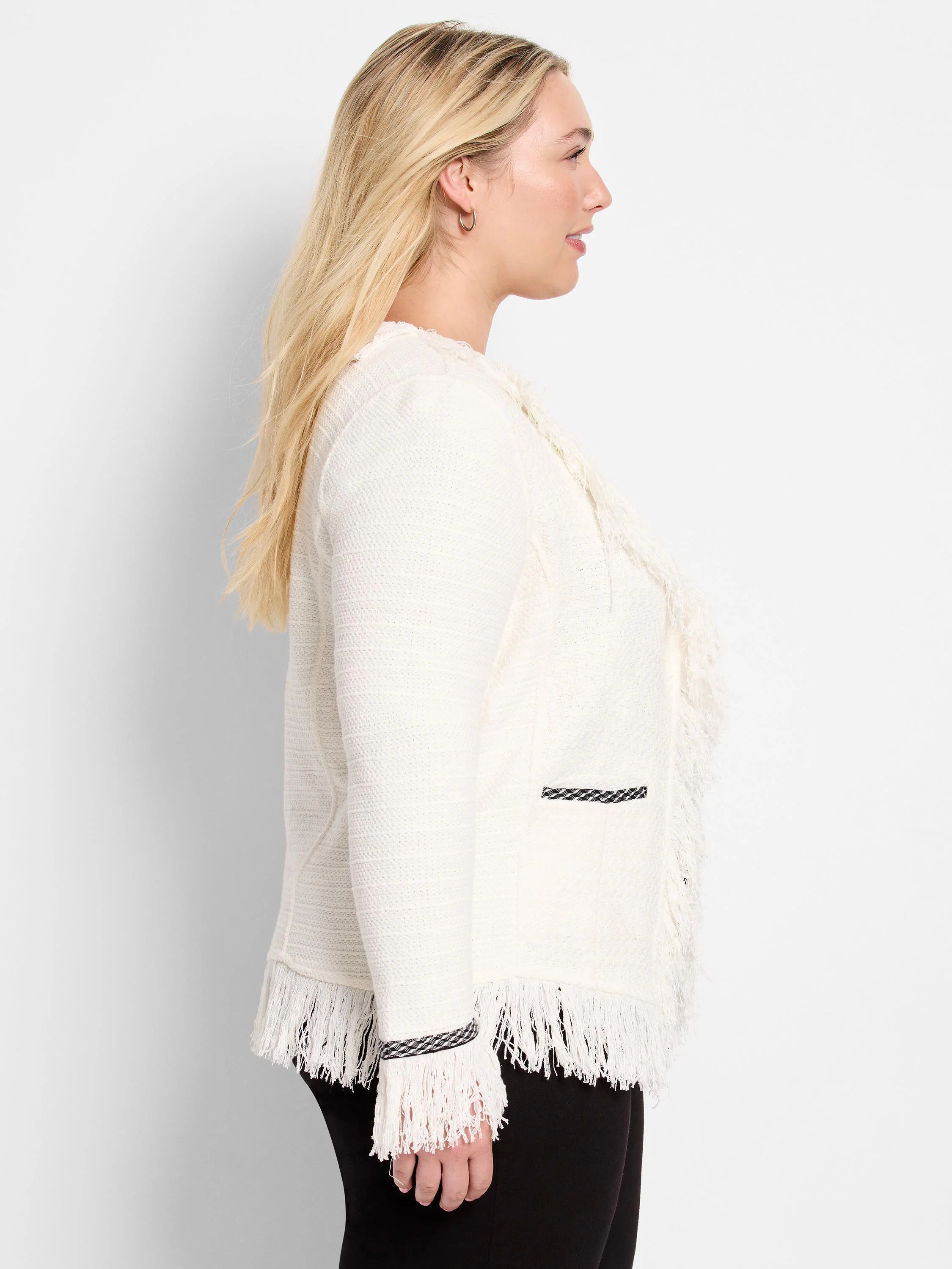 Statement Fringe Mix Knit Jacket in Clc