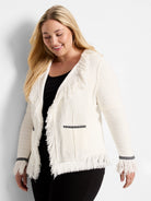 Statement Fringe Mix Knit Jacket in Clc