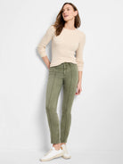 Beige ribbed, long-sleeved crewneck tee.