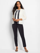 Off-white knit tank with vertical dark gray sequin detail down the center.