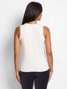 Off-white sleeveless knit tank.  Back view.