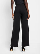 Black wide-leg pants; high-waisted, straight legs.  Shown from rear.