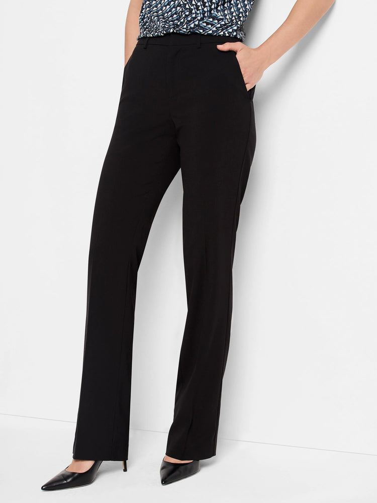 Black bootcut trousers shown on a model.  The pants have pockets.