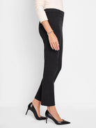 Black straight-leg pants with a tailored fit, shown ankle length.