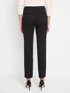 Black straight-leg pants shown from behind, featuring two horizontal back welt pockets and belt loops.