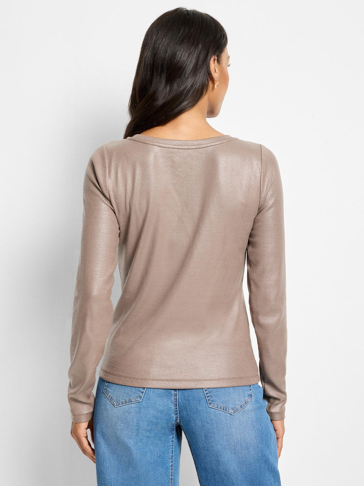 Glazed Rib Boat Neck Tee in Coc