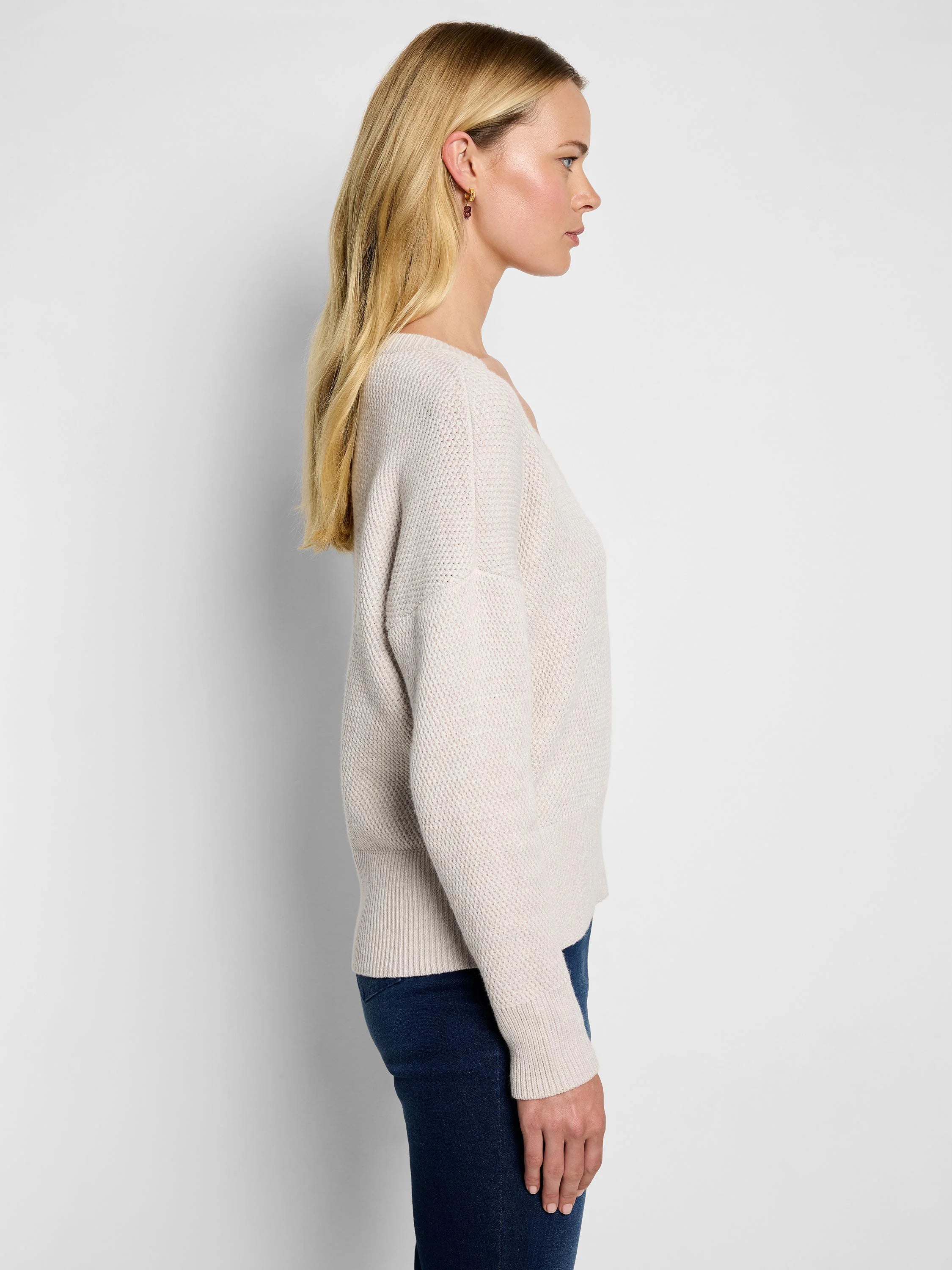 Tuck Stitch V-Neck Sweater