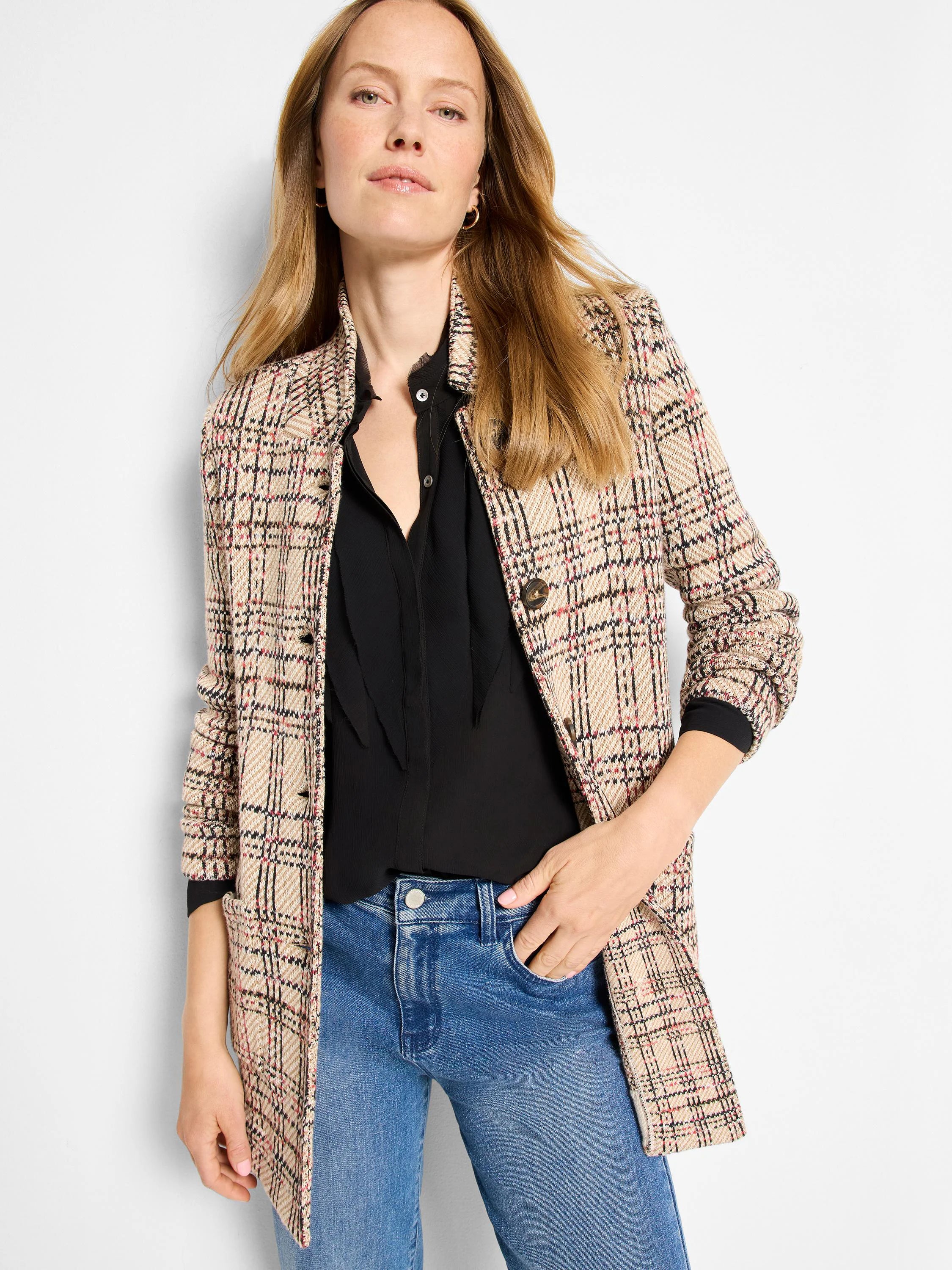Stitchy Plaid Knit Blazer in Num