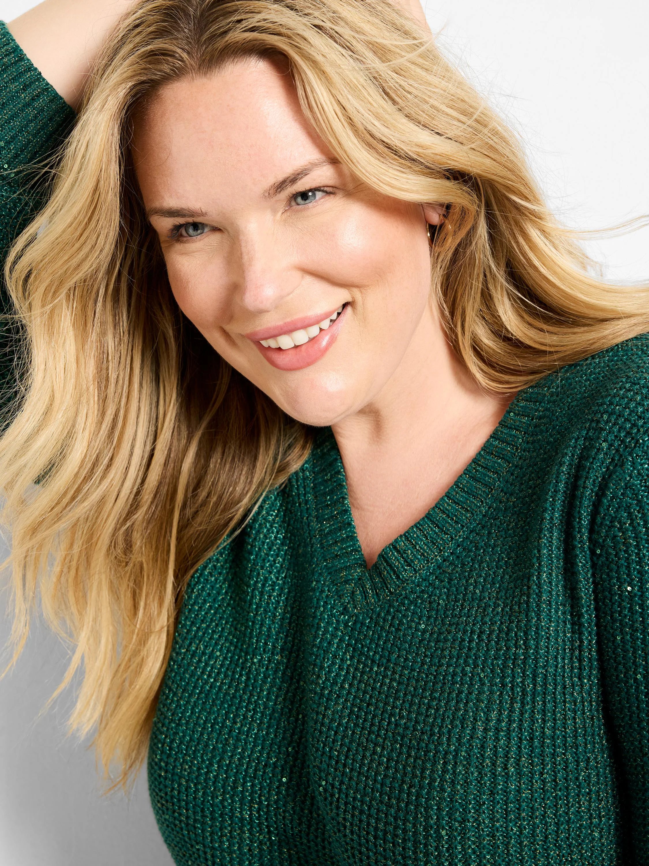 Shimmer Waffle V-Neck Sweater