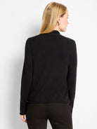 Everyday Cardigan in black, featuring a mock neck, long sleeves, and fine knit texture. Shown from the back on a model.