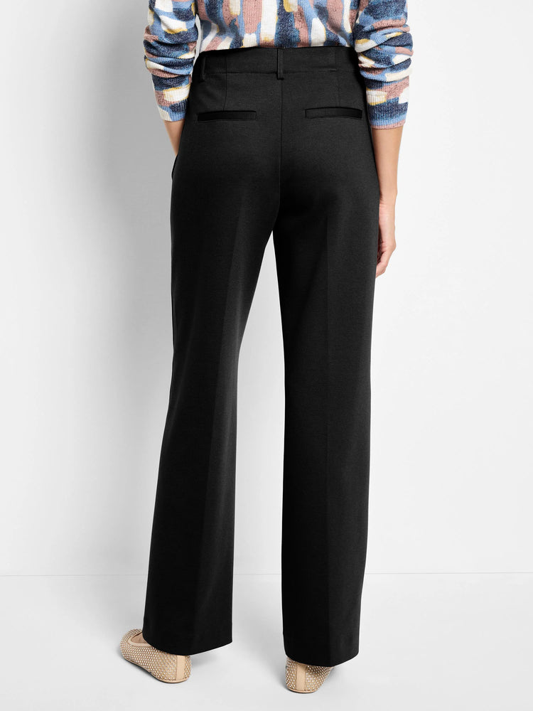 Black drapey wide leg trousers with faux back welt pockets.