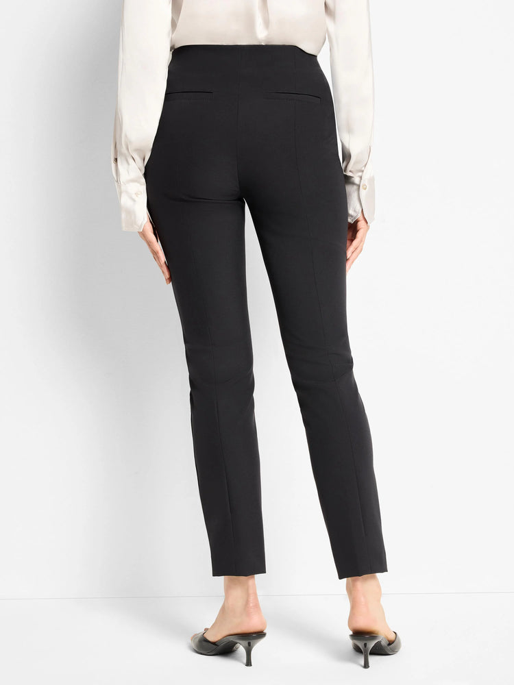 Black slim-leg nylon pants; back view shows two back pockets.