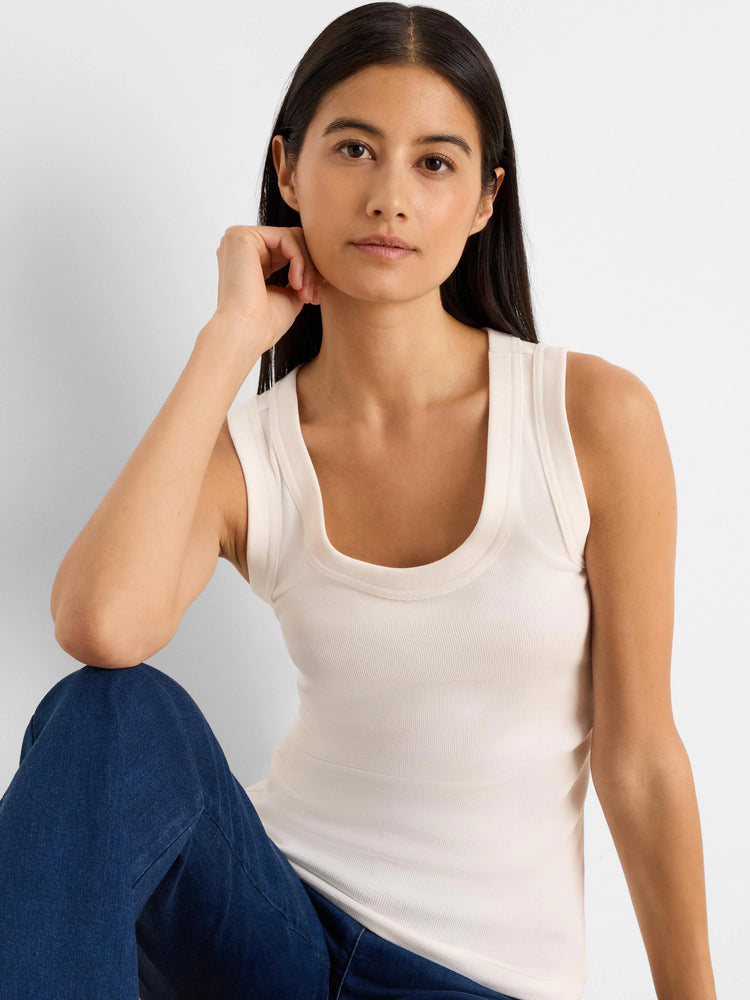 Cream ribbed scoop neck tank top.