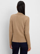 Camel knit tailored blazer, back view. Features visible knit texture and a central back seam.