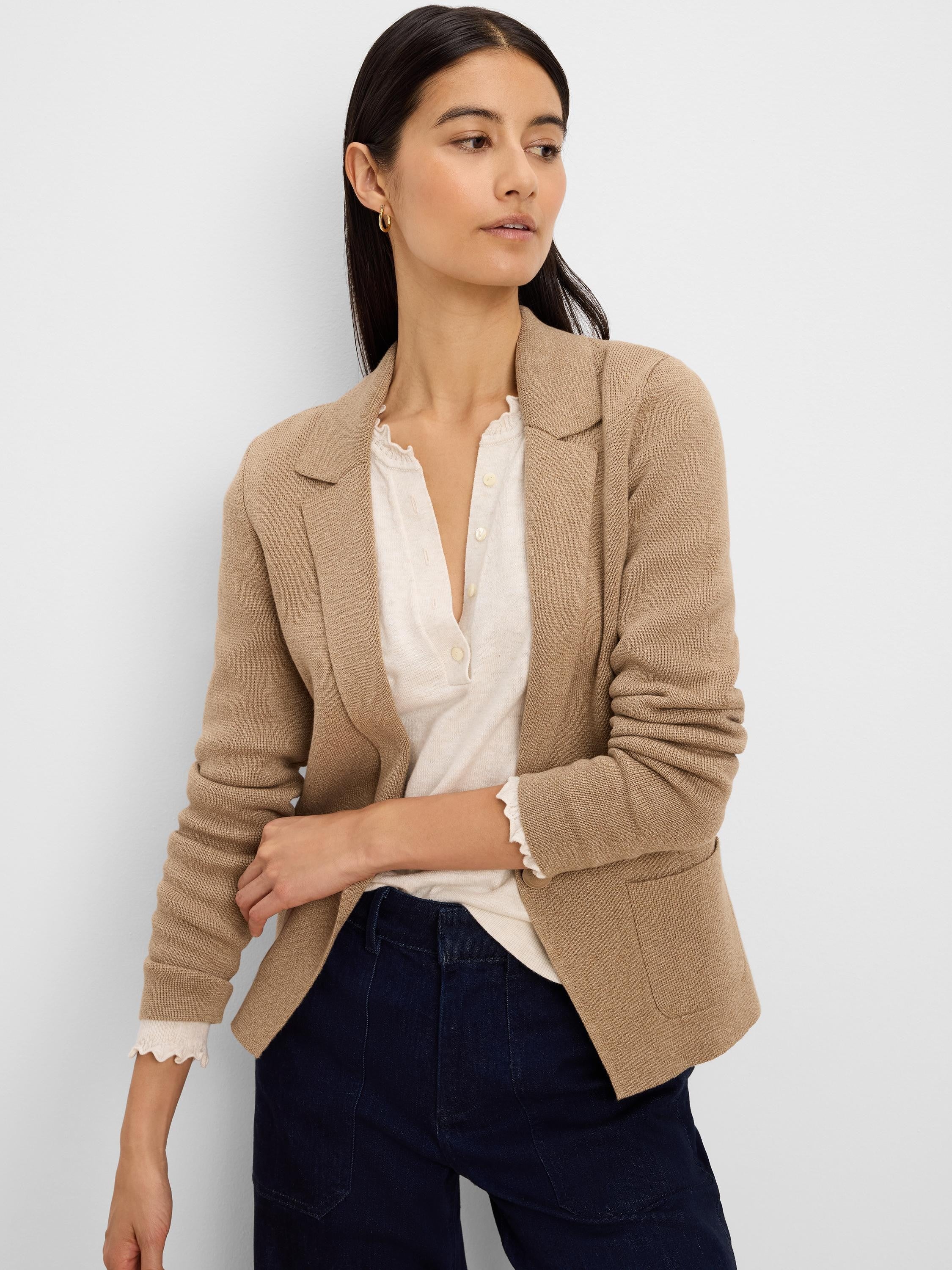 Elegant Knit Tailored Blazer in Oak