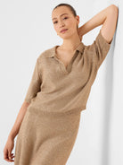 Anytime Sequin Polo Sweater in Chc