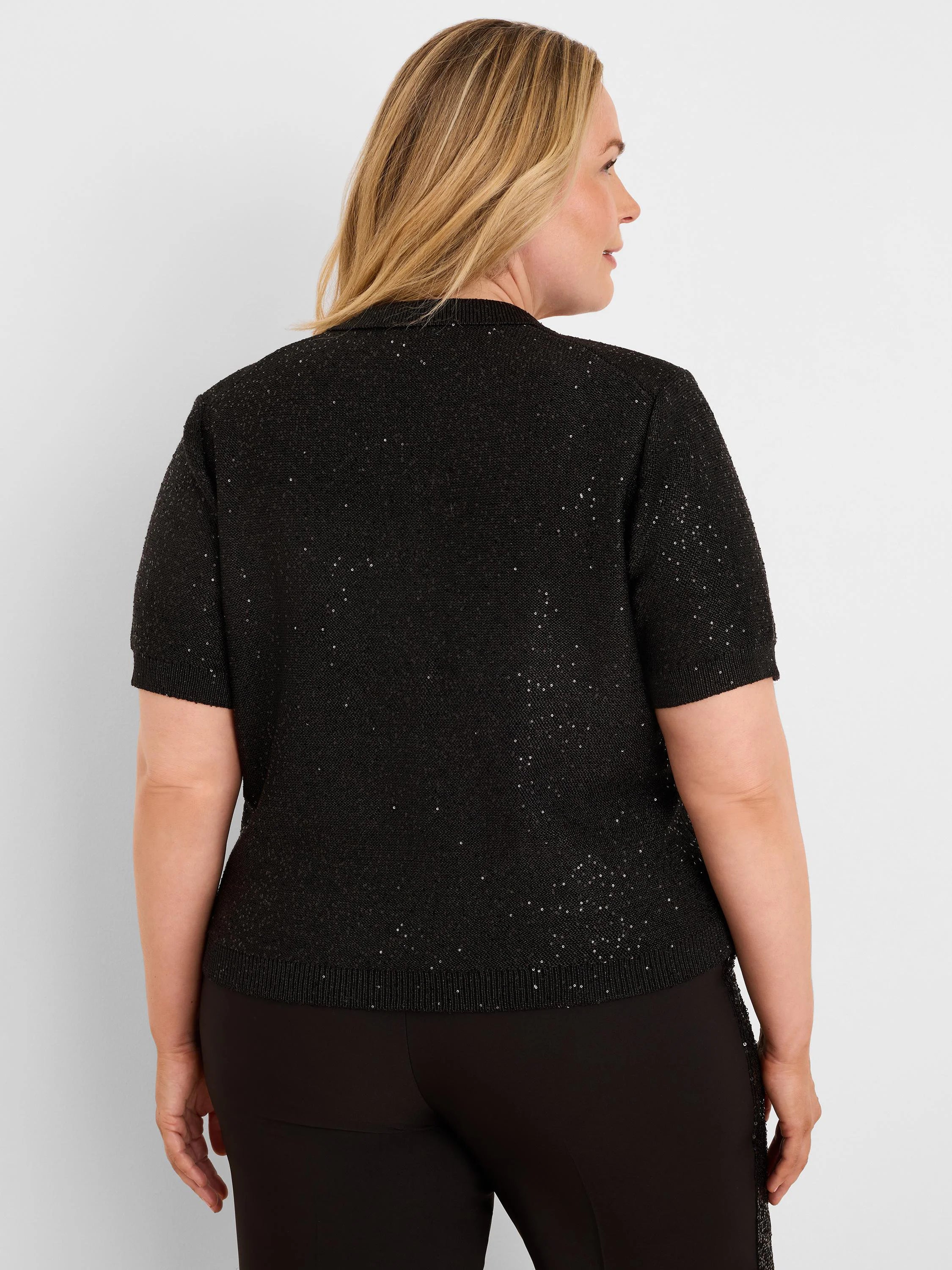 Anytime Sequin Polo Sweater in Blx