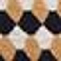 Softly textured swatch with a diamond pattern in tan, dark blue, and white.