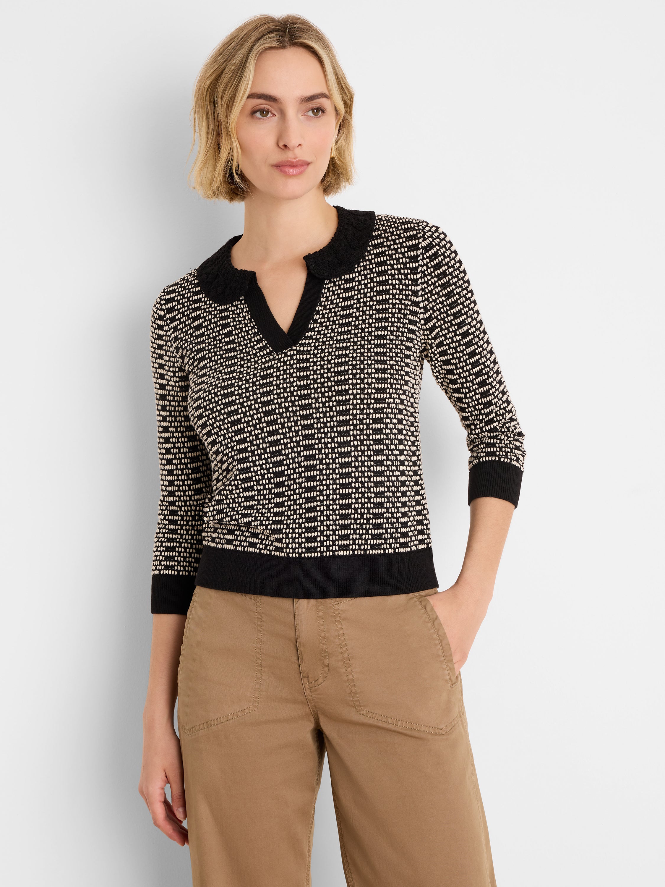 NIC+ZOE Lace Trim Geo Stitch Sweater product
