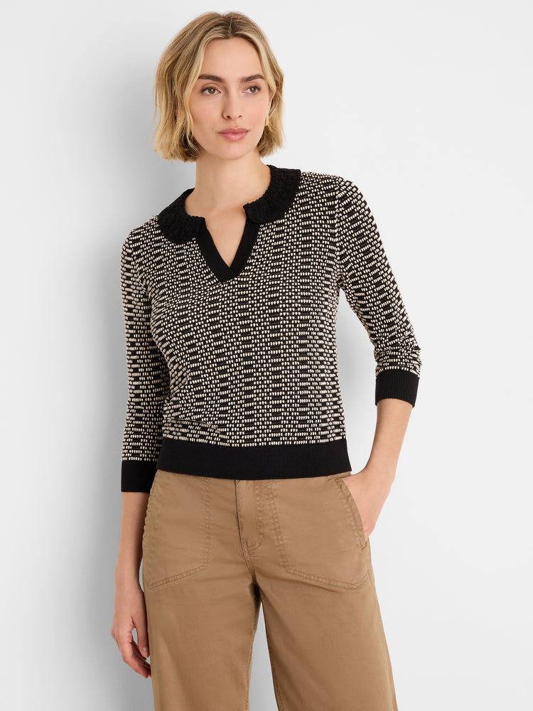 NIC+ZOE Lace Trim Geo Stitch Sweater product