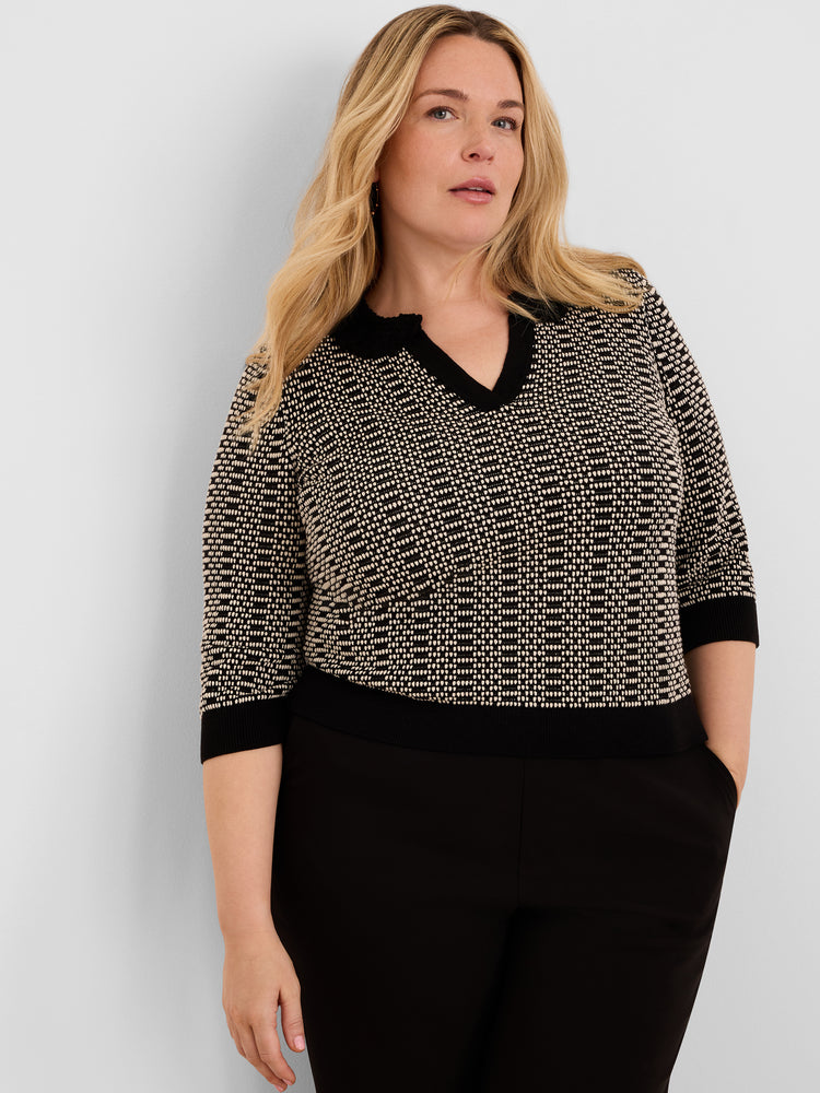 NIC+ZOE Lace Trim Geo Stitch Sweater product
