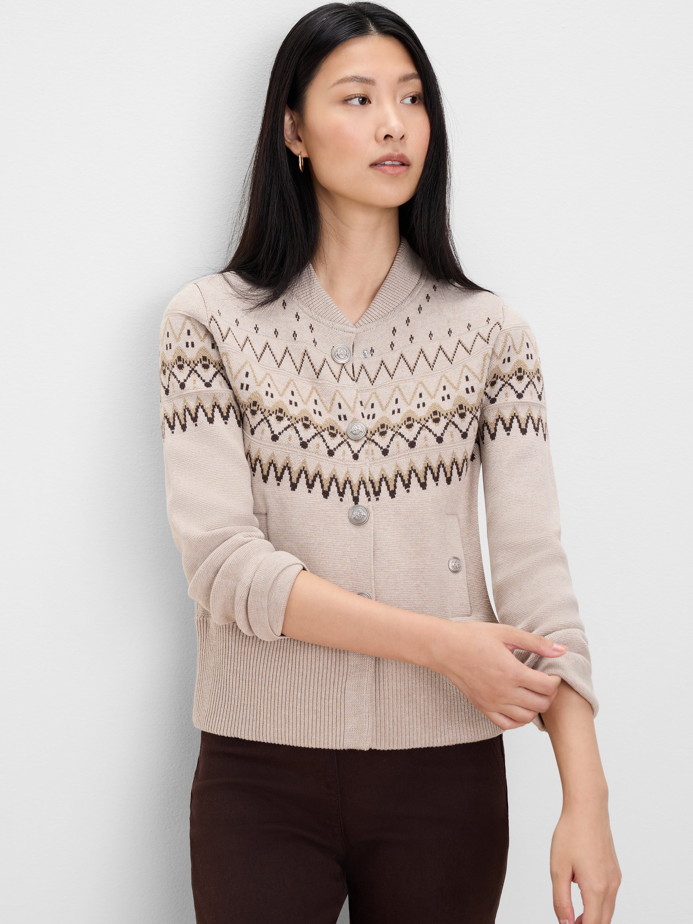 NIC+ZOE Fairisle Knit Snap Bomber Jacket product