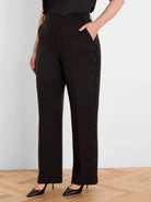 Black tuxedo pants with a black sequin stripe down the outer leg.