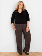 Brown wide-leg pants with a light speckled print.