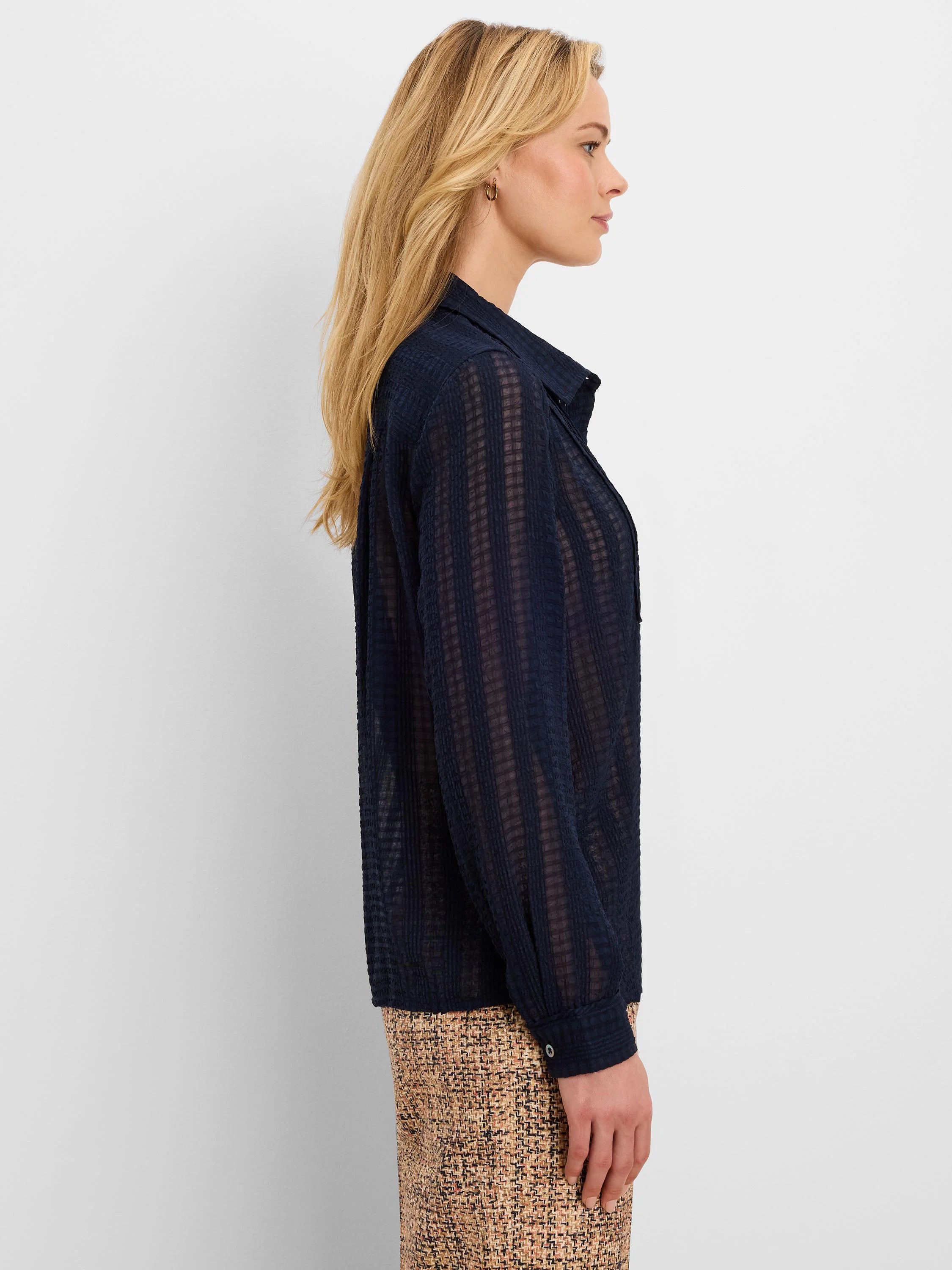 Chiffon Jacquard Tuxedo Shirt in Did