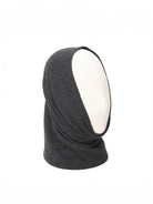 Dark gray cashmere hood, cowl neck style. Shown on a mannequin.