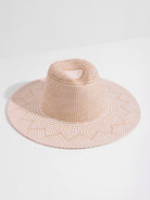 Beige and white woven fedora.  The weave creates a geometric pattern.