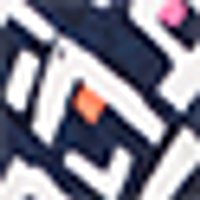 Deep navy base with prominent white abstract pattern. Small orange and pink accents. Smooth/sligh...