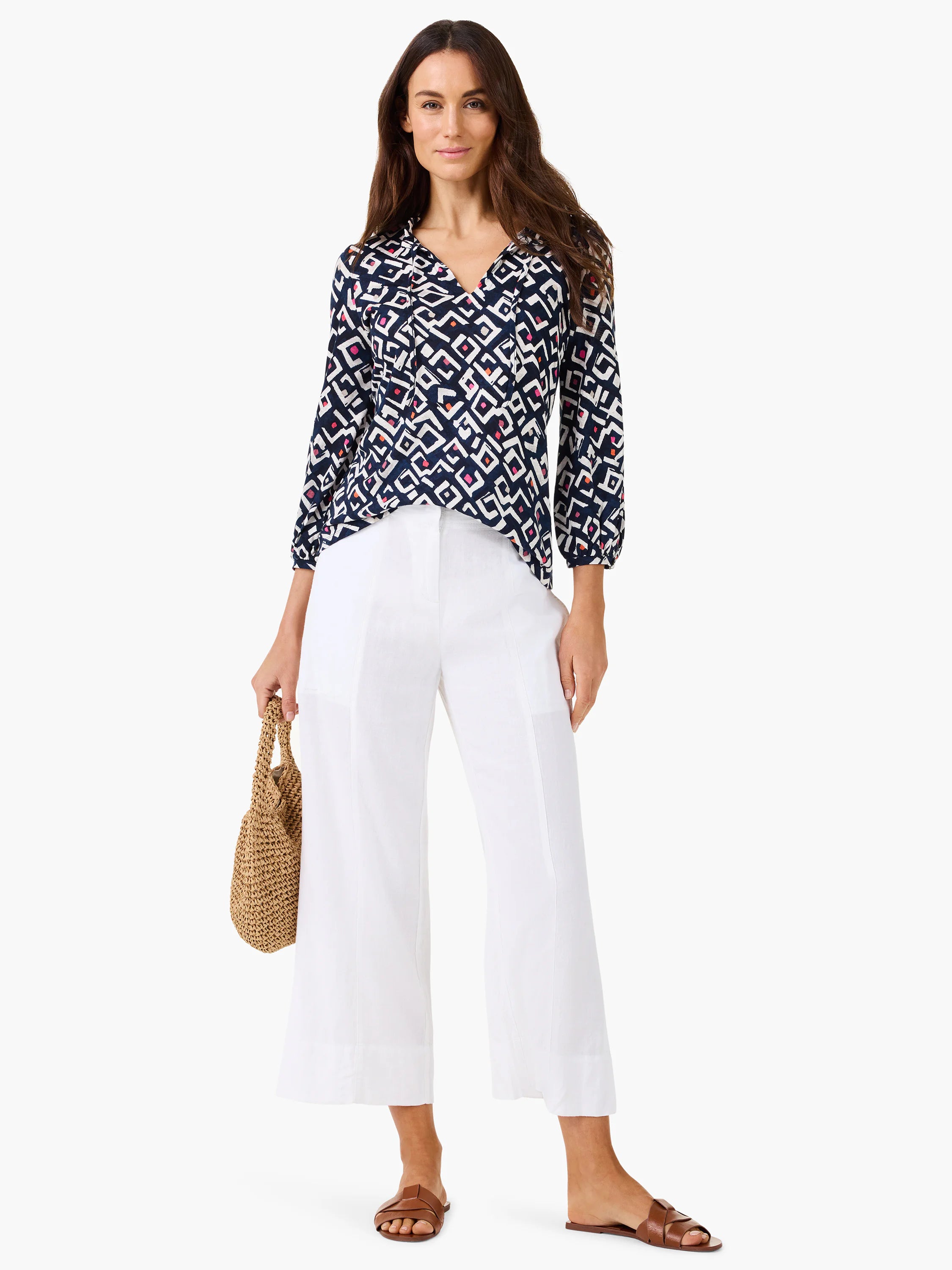 (取寄) ニックゾー レディース ピティート インディゴ リーフ ダブル クレープ トップ NIC+ZOE women Petite Indigo Leaf Double Crepe Top Indigo Multi Indigo Angles Top