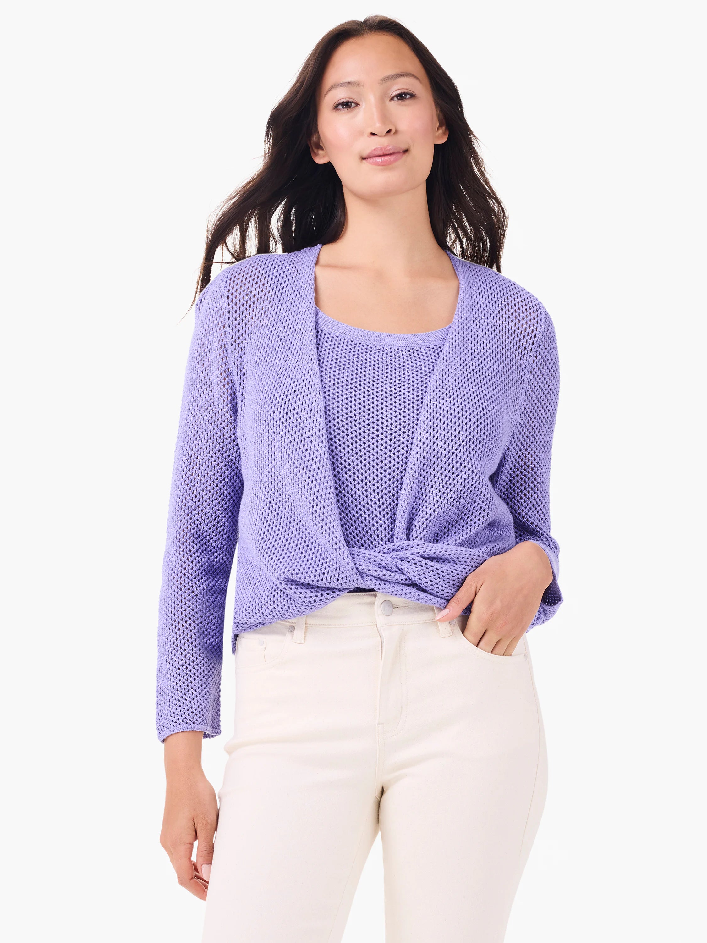 Mesh 4-way Cardigan in Lav