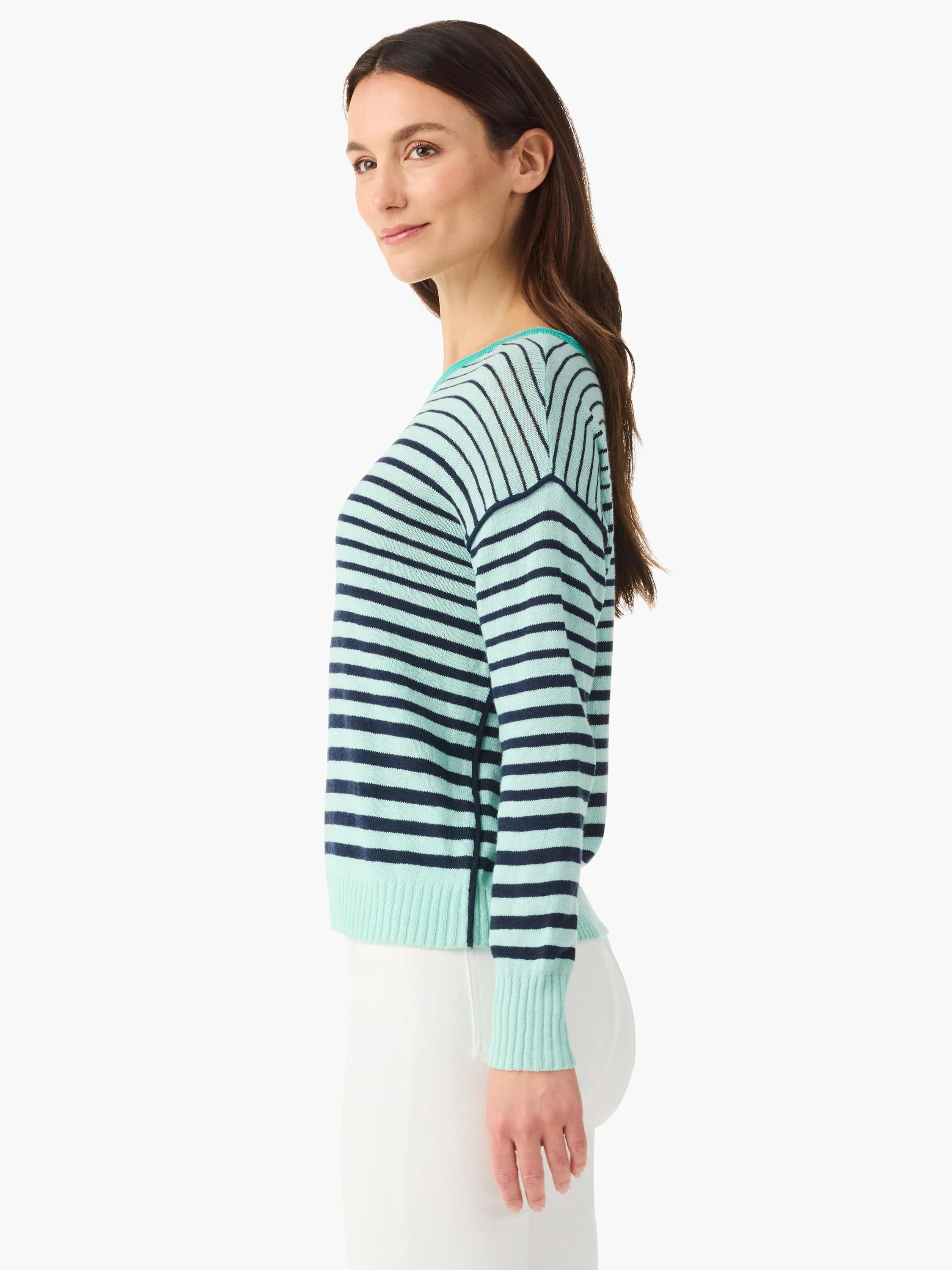 Striped Up Supersoft Sweater in Aql