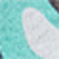 Vibrant aqua with a distinct spongy texture. A blurry, soft white shape partially covers it.