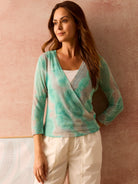 Watercolor Waves 4-way Cardigan in Aql