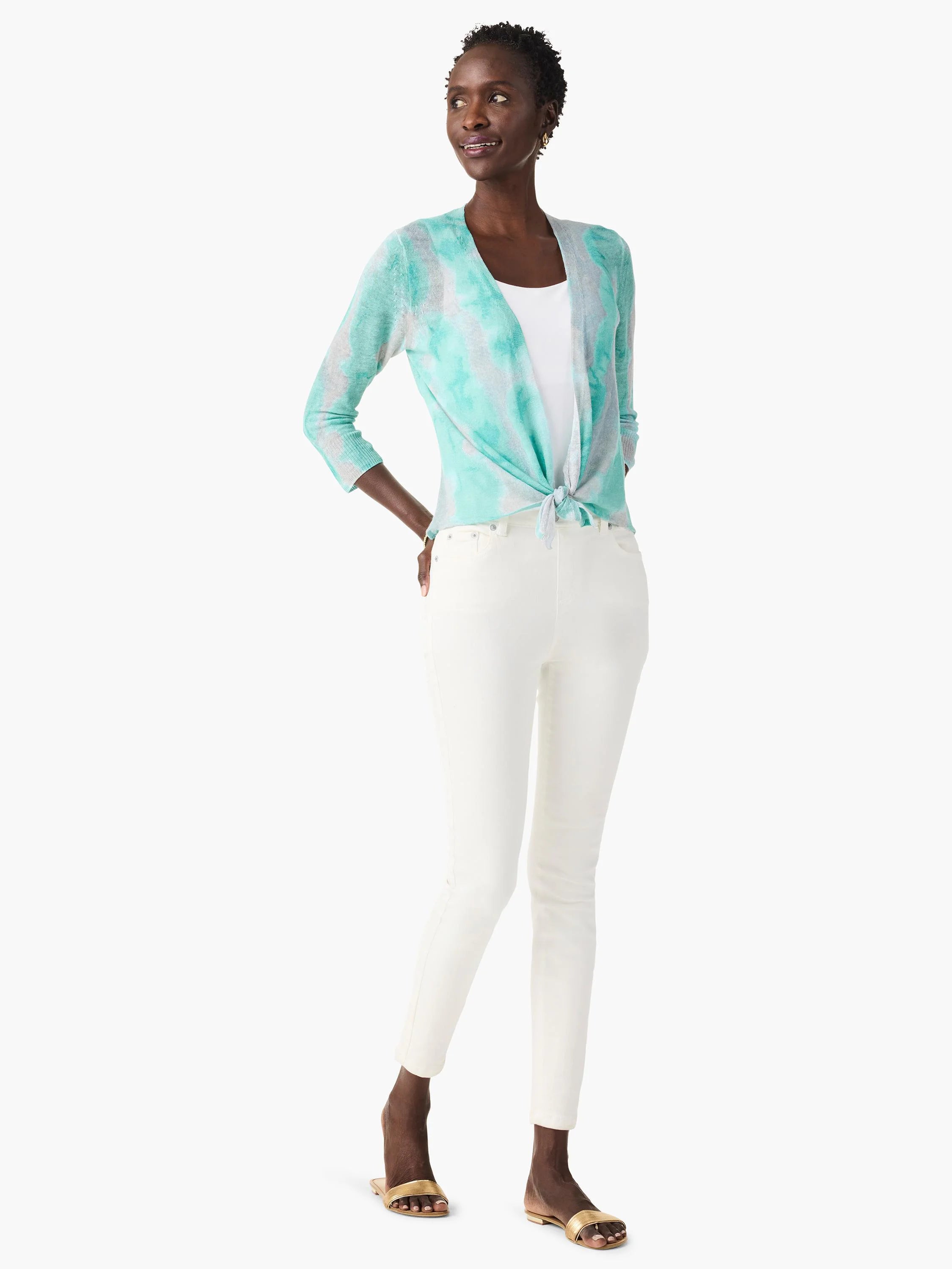 Watercolor Waves 4-way Cardigan in Aql