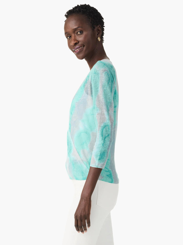 Watercolor Waves 4-way Cardigan in Aql