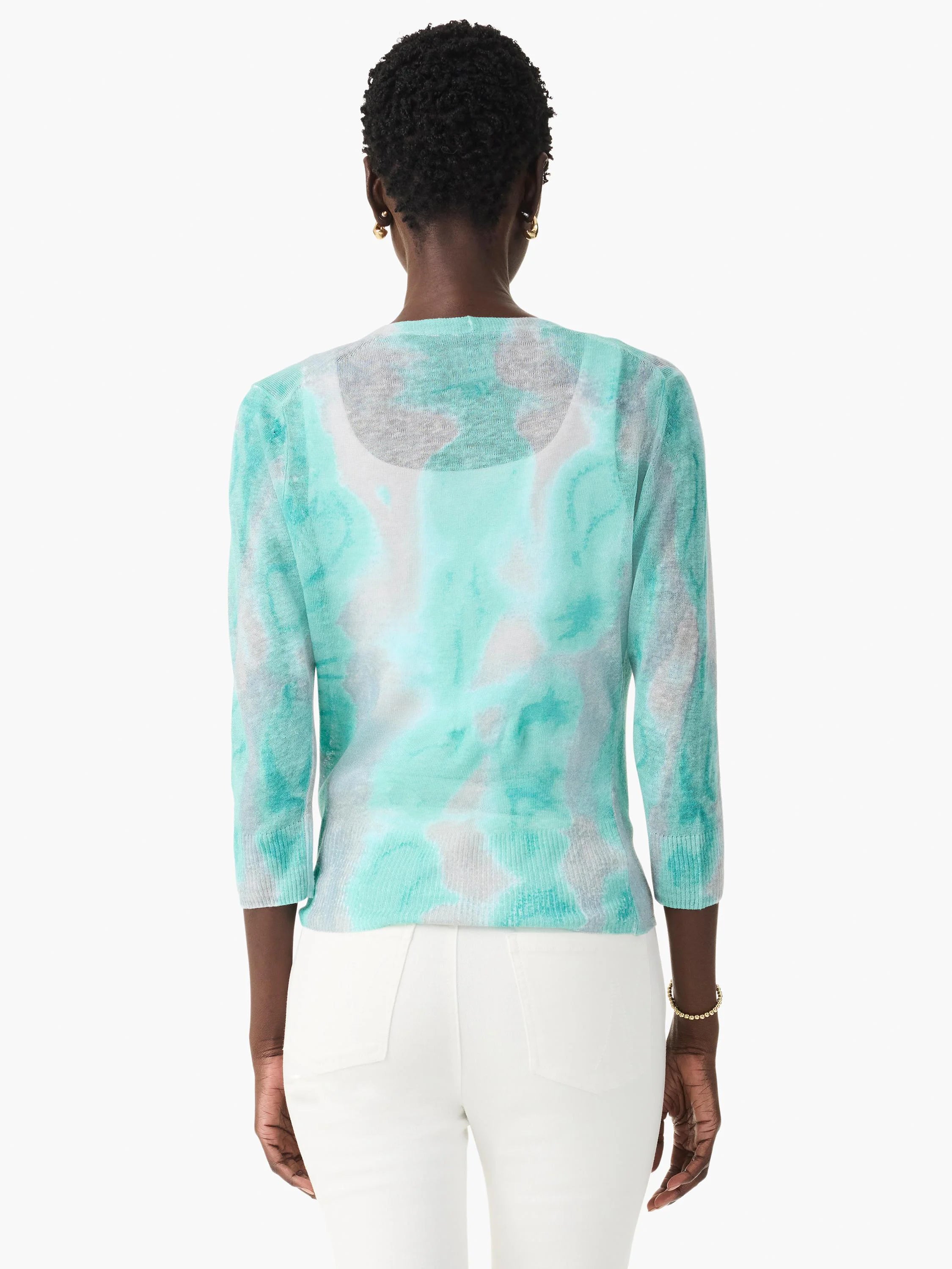 Watercolor Waves 4-way Cardigan in Aql