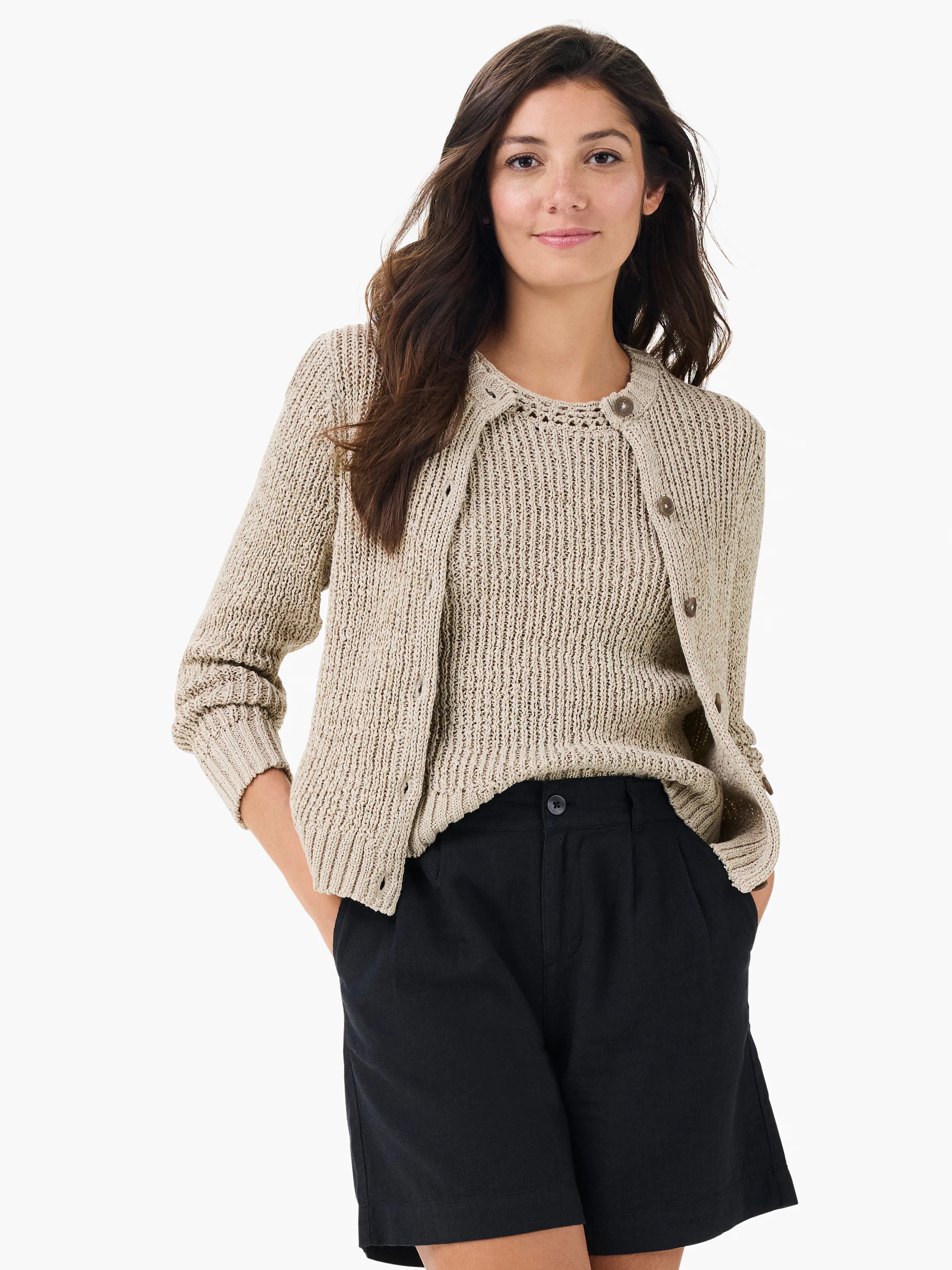 Tape Yarn Button Cardigan in Brw