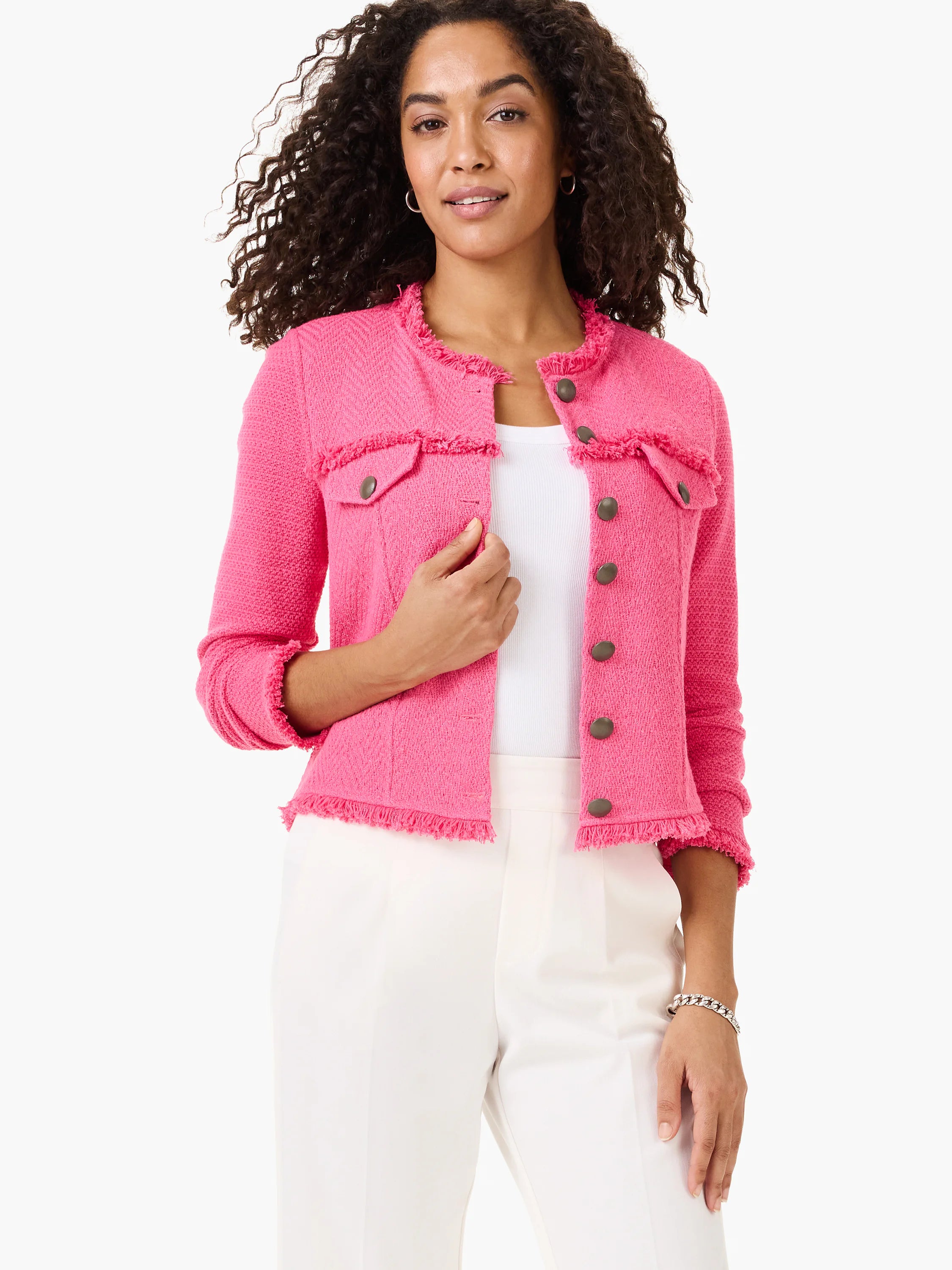 Utility Fringe Mix Knit Jacket in Wlp