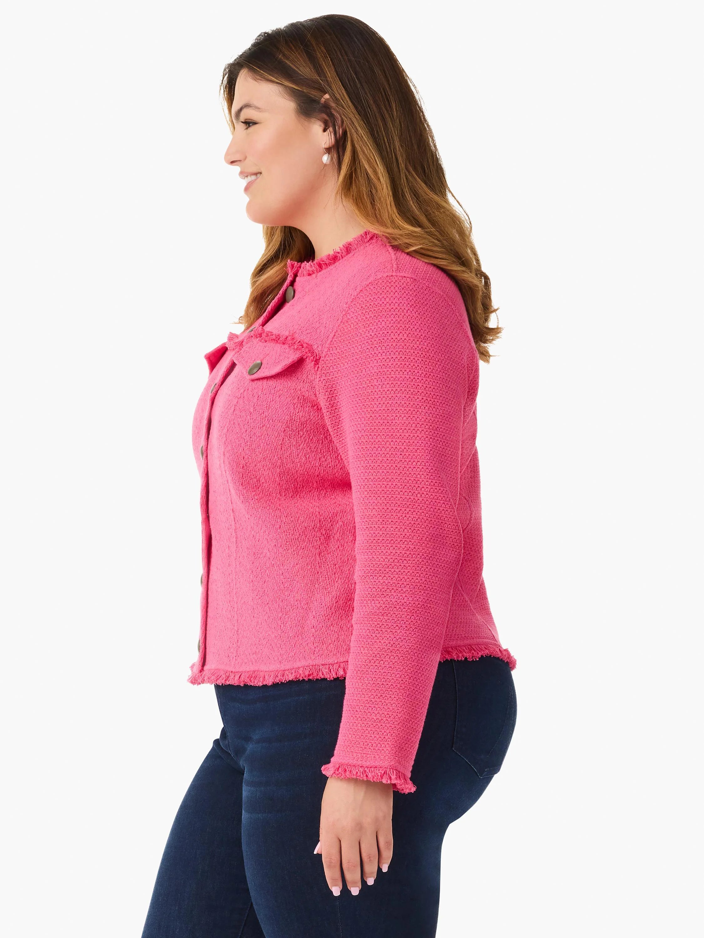 Utility Fringe Mix Knit Jacket in Wlp