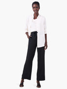 Off-white long-sleeve crepe mix shirt, collared, button-front, and relaxed fit.